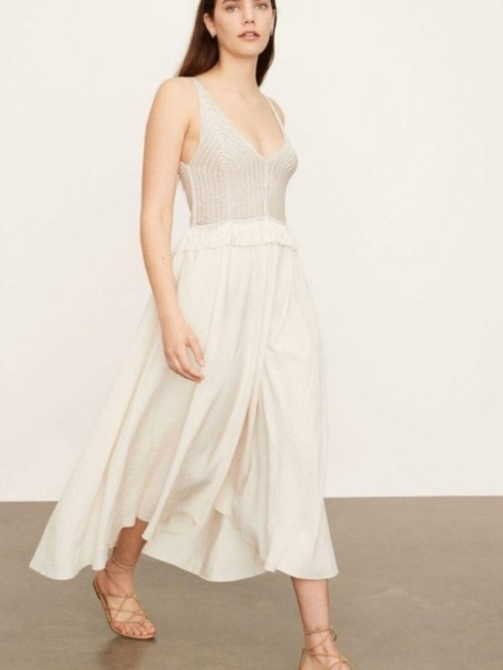 Vince Crochet Fringe Maxi Dress Boho Festival Resort Ivory Size Small Lined